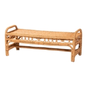bali & pari Ayala Natural Rattan Accent Bench - Handwoven Wicker Accent Seating with Decorative Apron and Integrated Handles for Living Room, Bedroom, Or Entryway